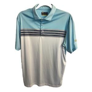 Jack Nicklaus Polo Shirt Mens Medium Blue Golf‎ Striped Golden Bear Stay Dri EUC